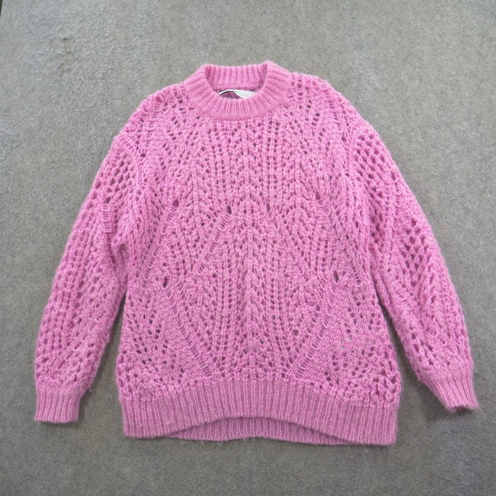 IRO Sweater Womens Small Pink Pullover Kid Mohair Wool Open Knit Mock Neck